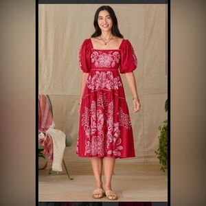 FARM Rio Red Embroidered Midi Dress